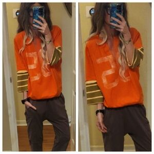 NWT Free People Cool Day Varsity Striped VNeck Pullover Sweatshirt Oversized